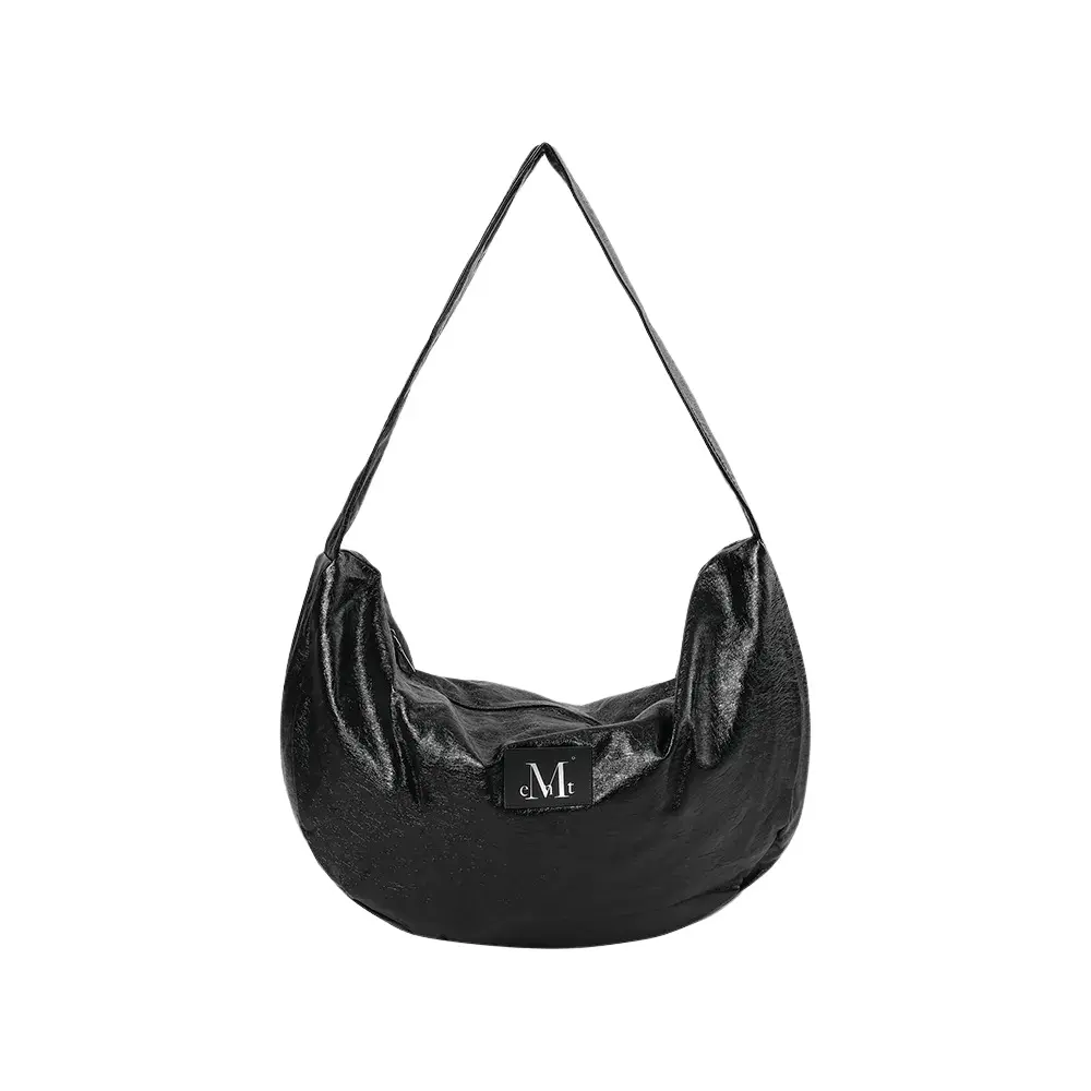 韓國 MUCENT ELUNE GLOSSY HALF-MOON HOBO BAG 光澤半月HOBO包 黑色Black