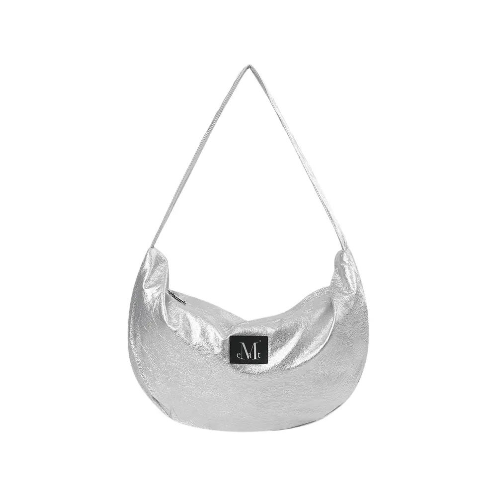 韓國 MUCENT ELUNE GLOSSY HALF-MOON HOBO BAG 光澤半月HOBO包 銀色Silver