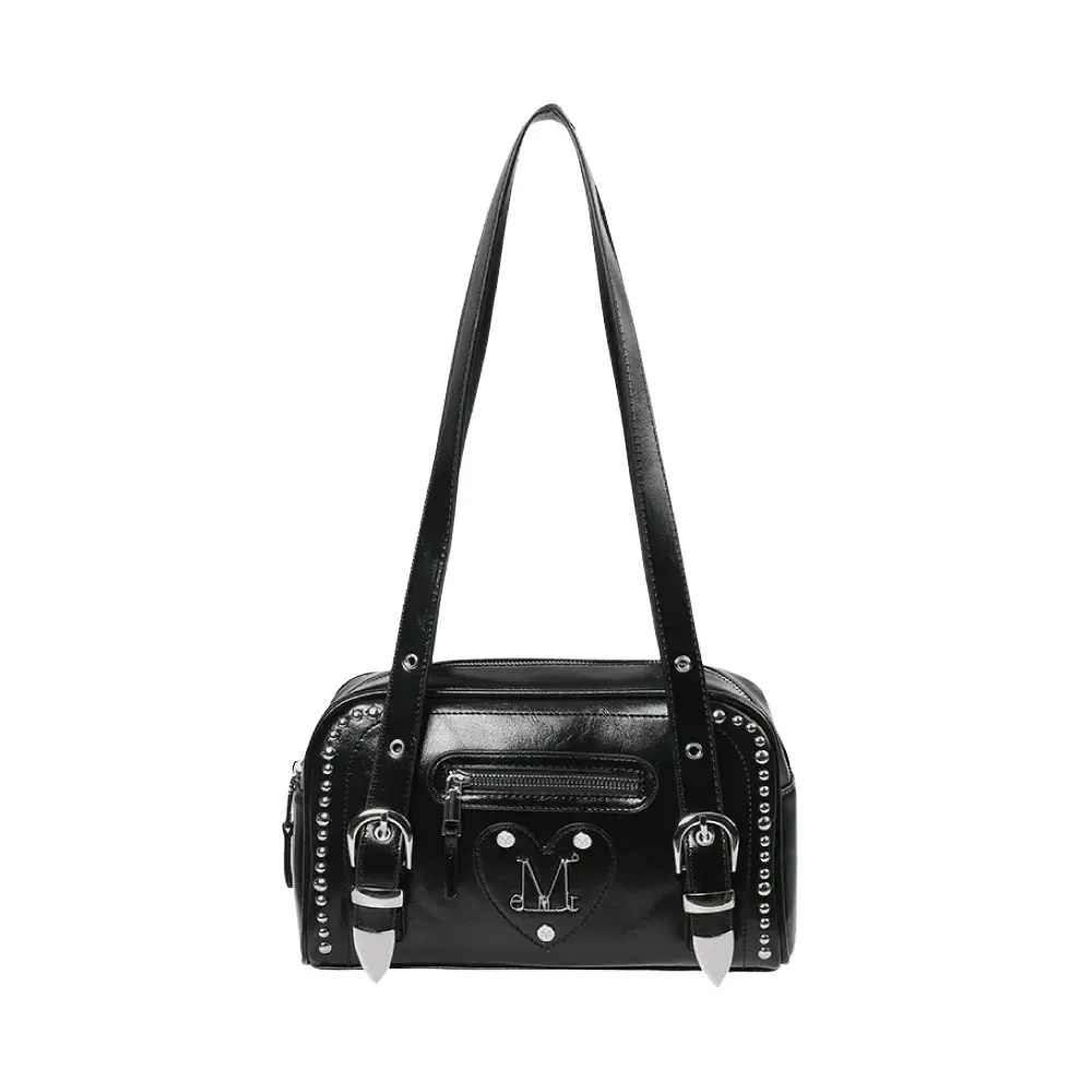 韓國 MUCENT KONIC METAL LOGO STUD SHOULDER BAG UNISEX 金屬Logo愛心鉚釘肩背包 黑色Black