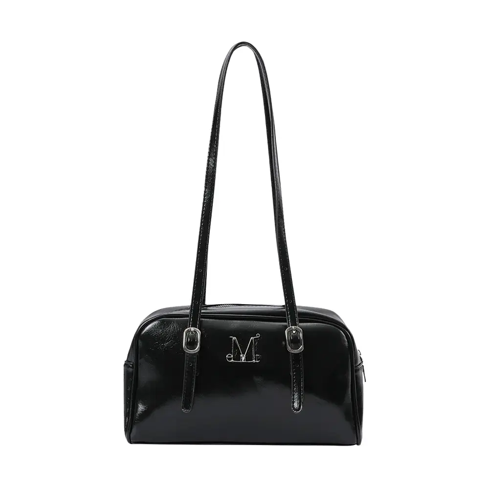 韓國 MUCENT LUIN METAL LOGO BAGUETTE BAG 金屬Logo迷你法棍肩背包 黑色Black