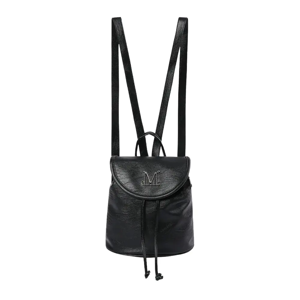 韓國 MUCENT LUNELLE METAL LOGO LEATHER MINI BACK PACK 金屬Logo皮革迷你後背包 黑色Black