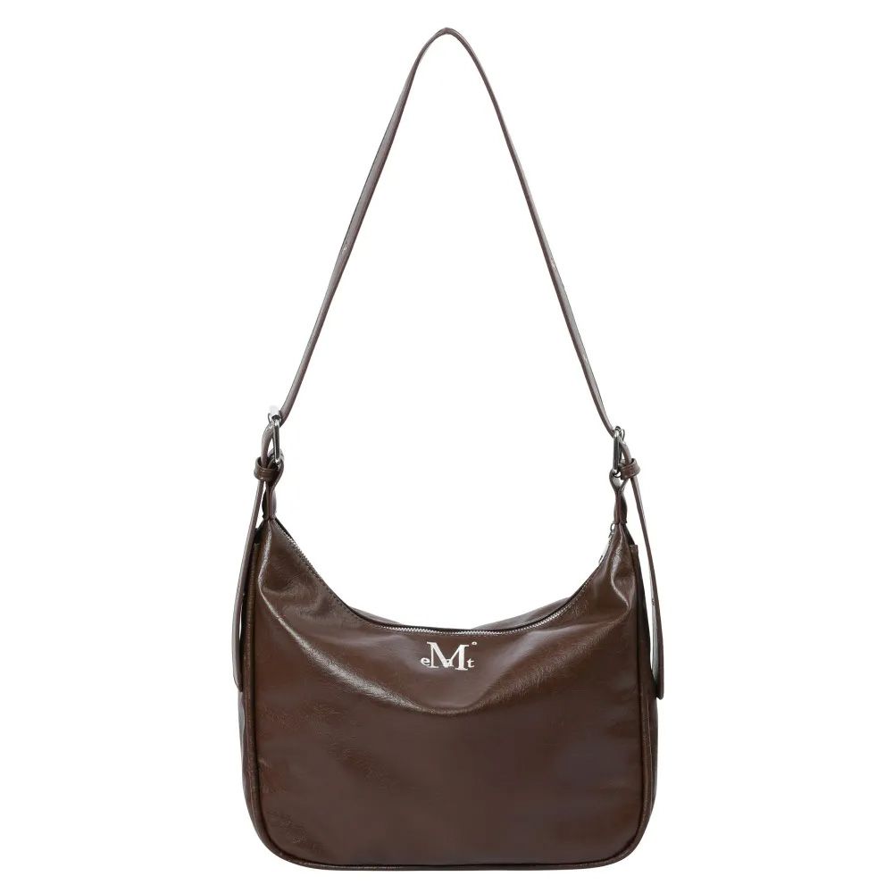 韓國 MUCENT POT DOUBLE WRINKLE LEATHER SHOULDER BAG 皺褶皮革肩背包 棕色Brown