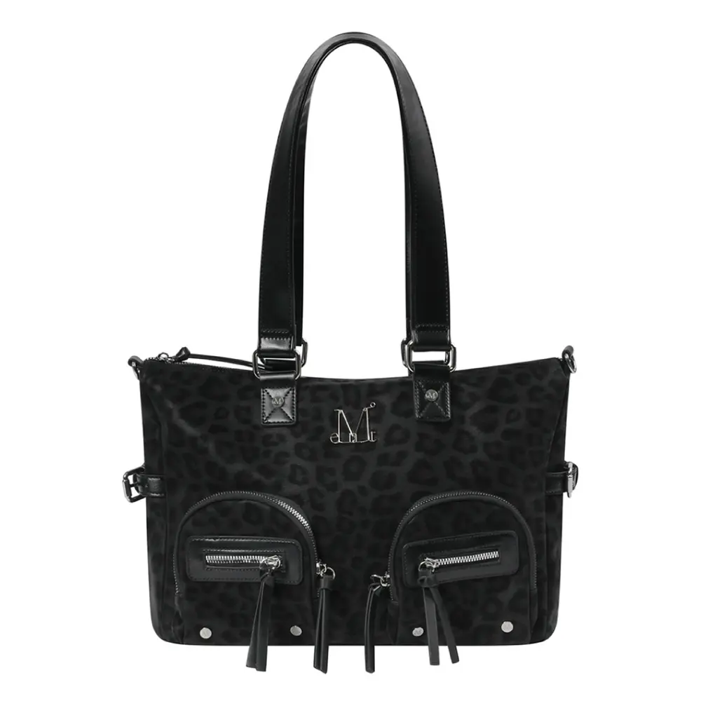 韓國 MUCENT ROZAN LEOPARD METAL LOGO SHOULDER BAG 豹紋金屬Logo肩背包 黑色Black