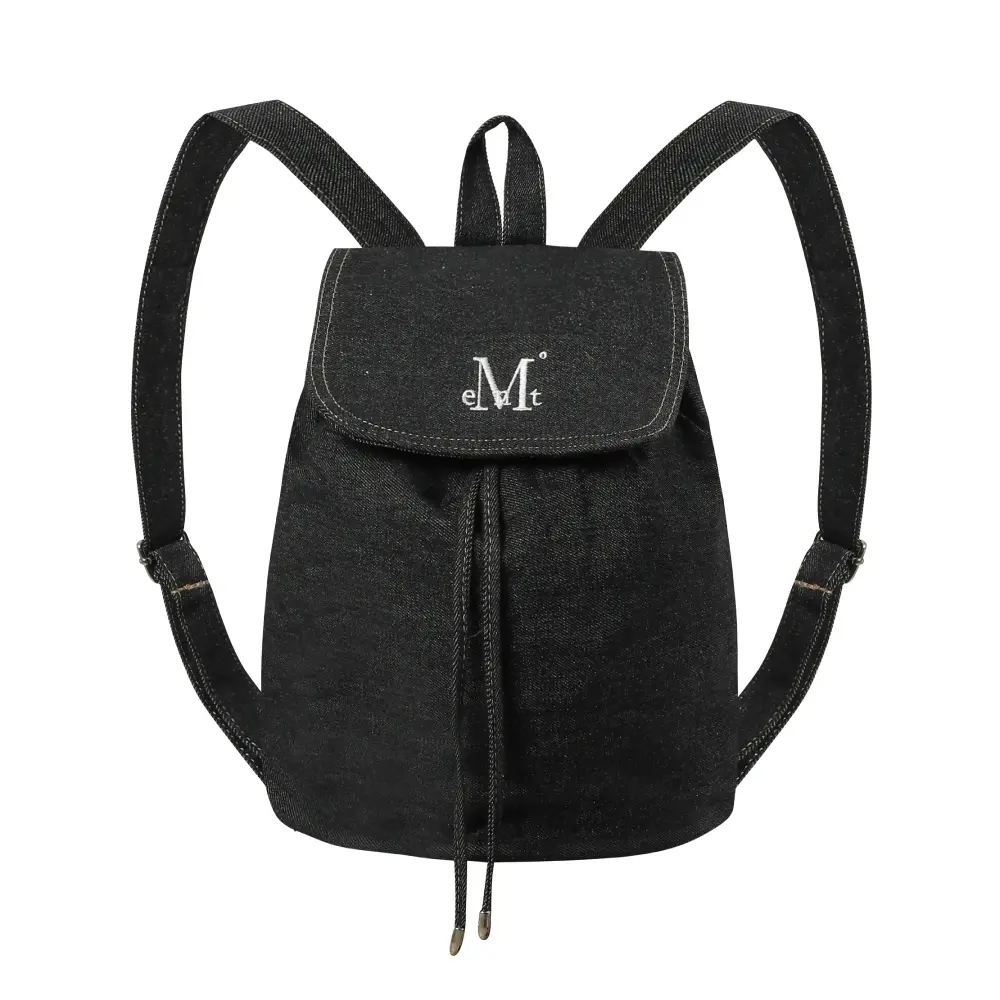 韓國 MUCENT STEN DENIM BACK PACK 丹寧抽繩後背包 黑色Black