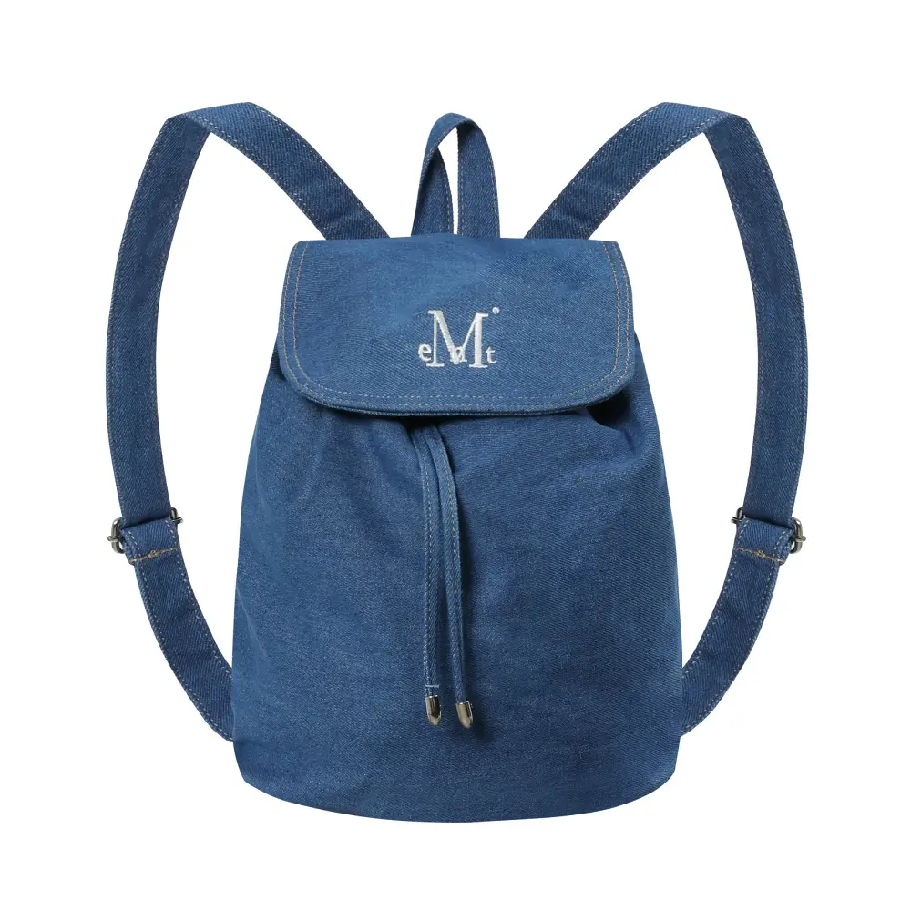 韓國 MUCENT STEN DENIM BACK PACK 丹寧抽繩後背包 藍色MidBlue