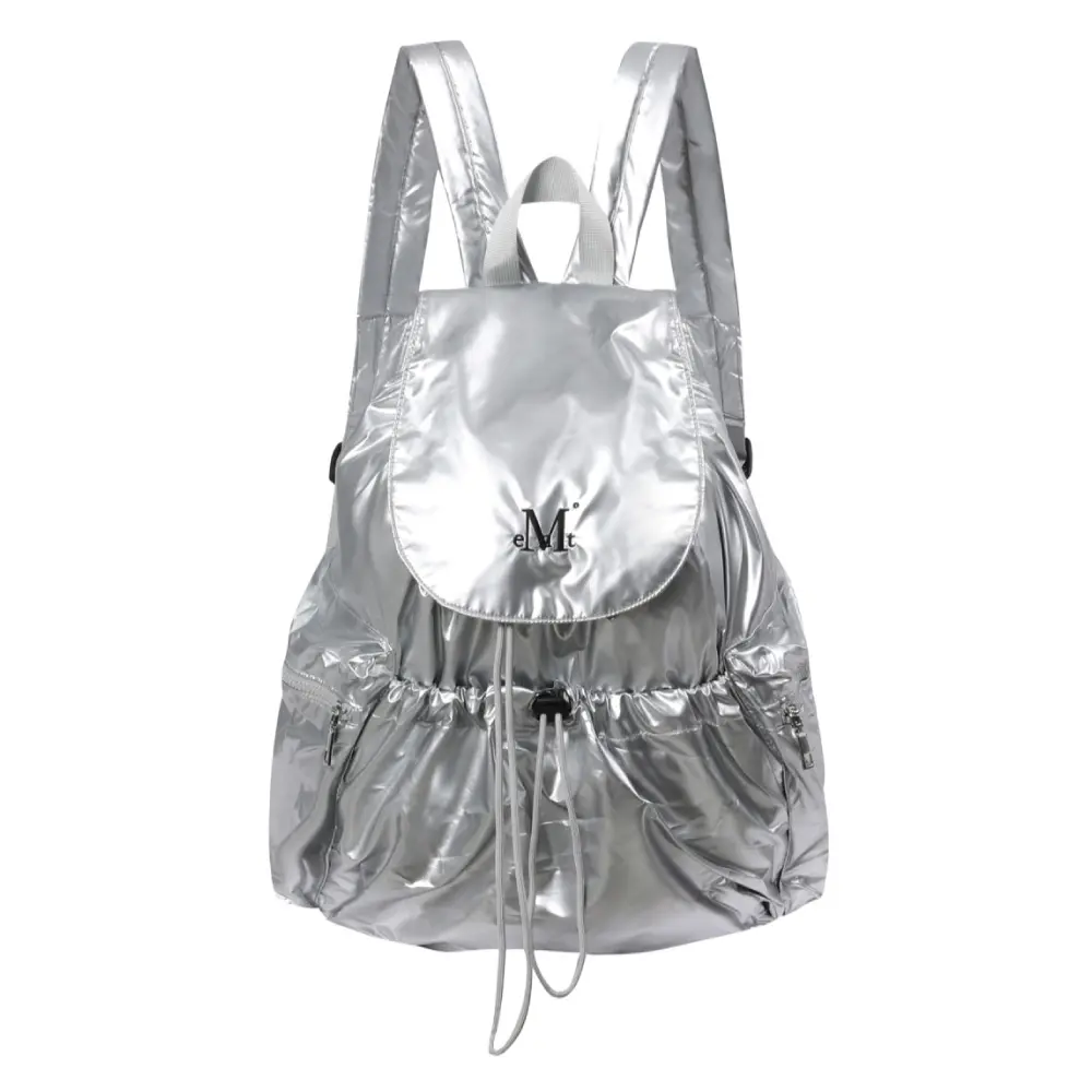 韓國 MUCENT SWAN GLOSSY BACK PACK 亮面抽繩後背包 銀色Silver