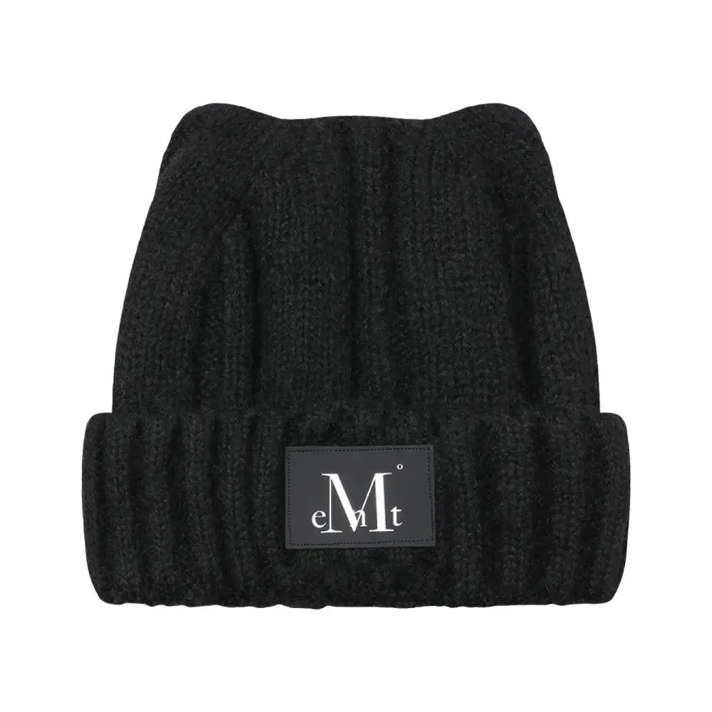 韓國 MUCENT MISTY LEATHER PATCH CAT BEANIE 貓耳針織毛帽 黑色Black