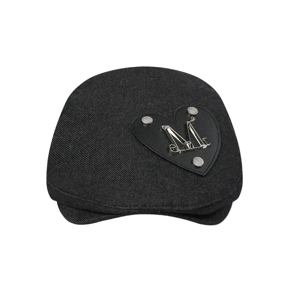 韓國 MUCENT TIKI METAL LOGO HEART PATCH DENIM HUNTING CAP 韓製 愛心皮革標丹寧獵帽 黑色Black