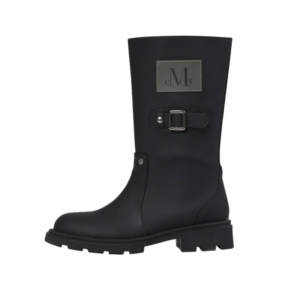 韓國 MUCENT PHILO RIVET POINT SIDE LEATHER PATCH TALL RAIN SNOW BOOTS 防水長筒雨雪靴 黑色Black/ 預購 24 cm