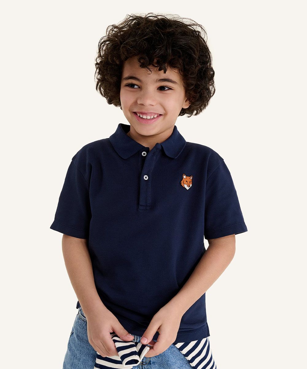 MAISON KITSUNÉ 經典海軍藍狐狸頭LOGO兒童短袖POLO衫/ 10