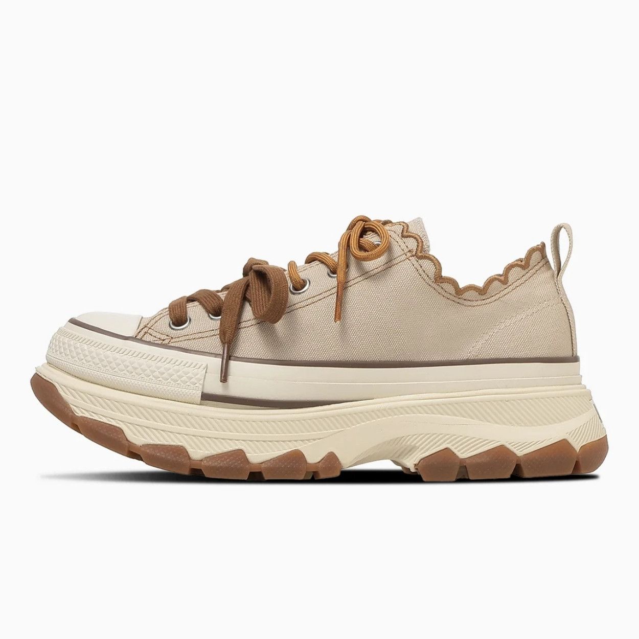 日本限定 Converse ALL STAR TREKWAVE LACEEDGE OX 低筒 厚底蕾絲邊帆布鞋/ 花瓣米杏/ 預購 25 cm