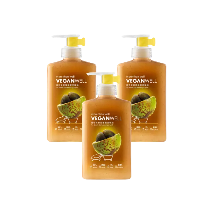 低刺激潔淨配方▶VEGANWELL 馬告茶籽胺基酸洗碗精 500mL 三入組合