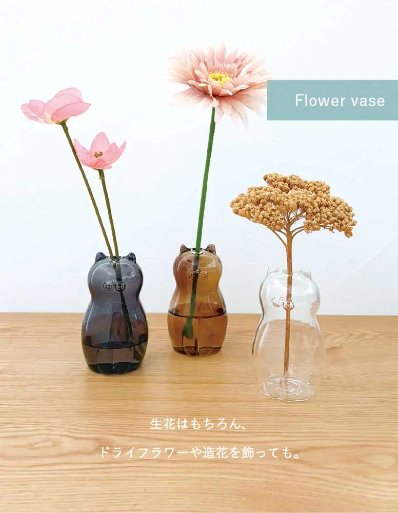 日本 DECOLE 玻璃貓花器/ 黑