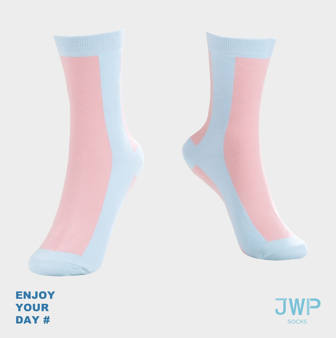 JWP socks中筒襪/ 日系粉藍/ 成人款