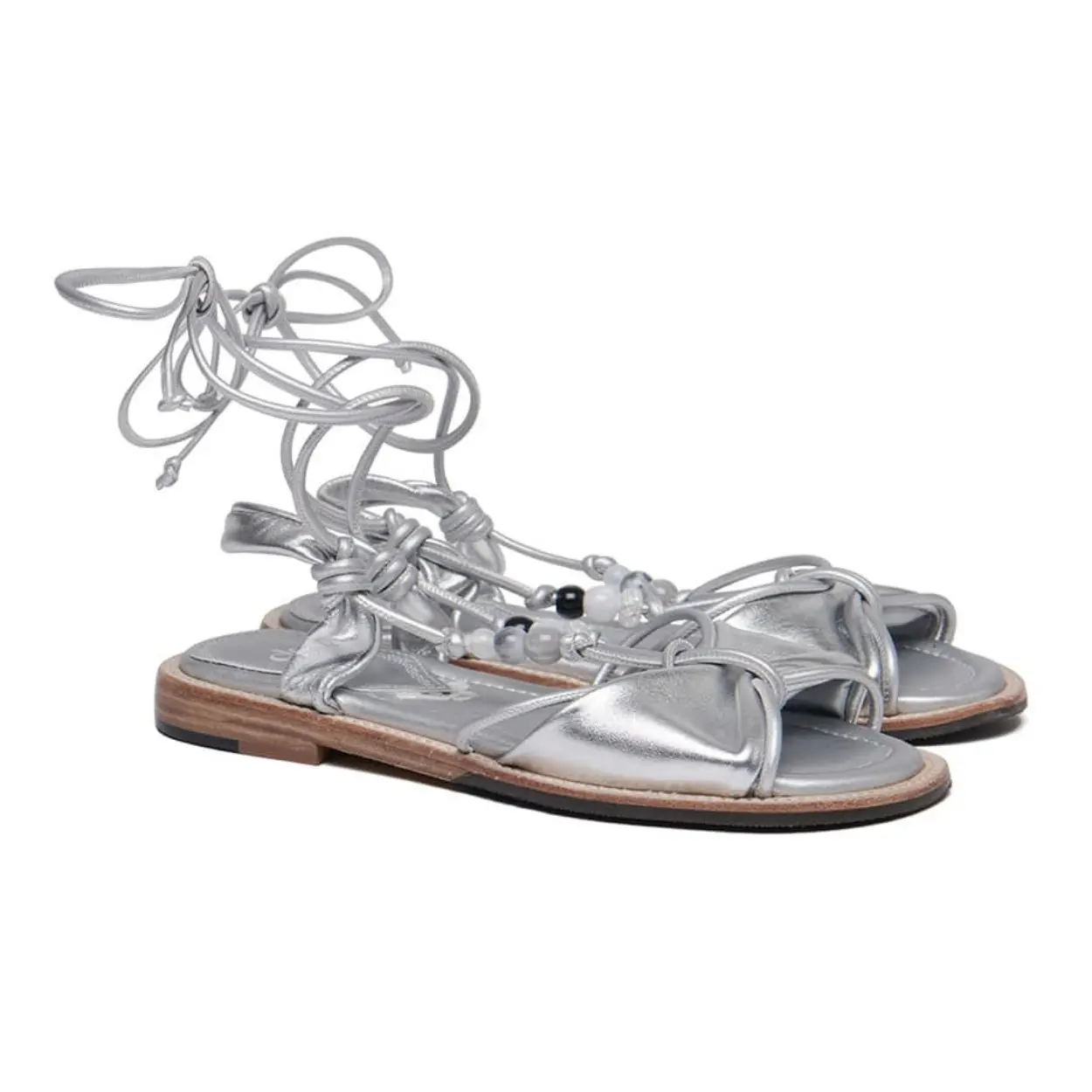 韓國 Rockfish Weatherwear BEADS KNOT SANDALS 串珠綁帶涼鞋/ 銀色 SILVER/ 預購 24 cm