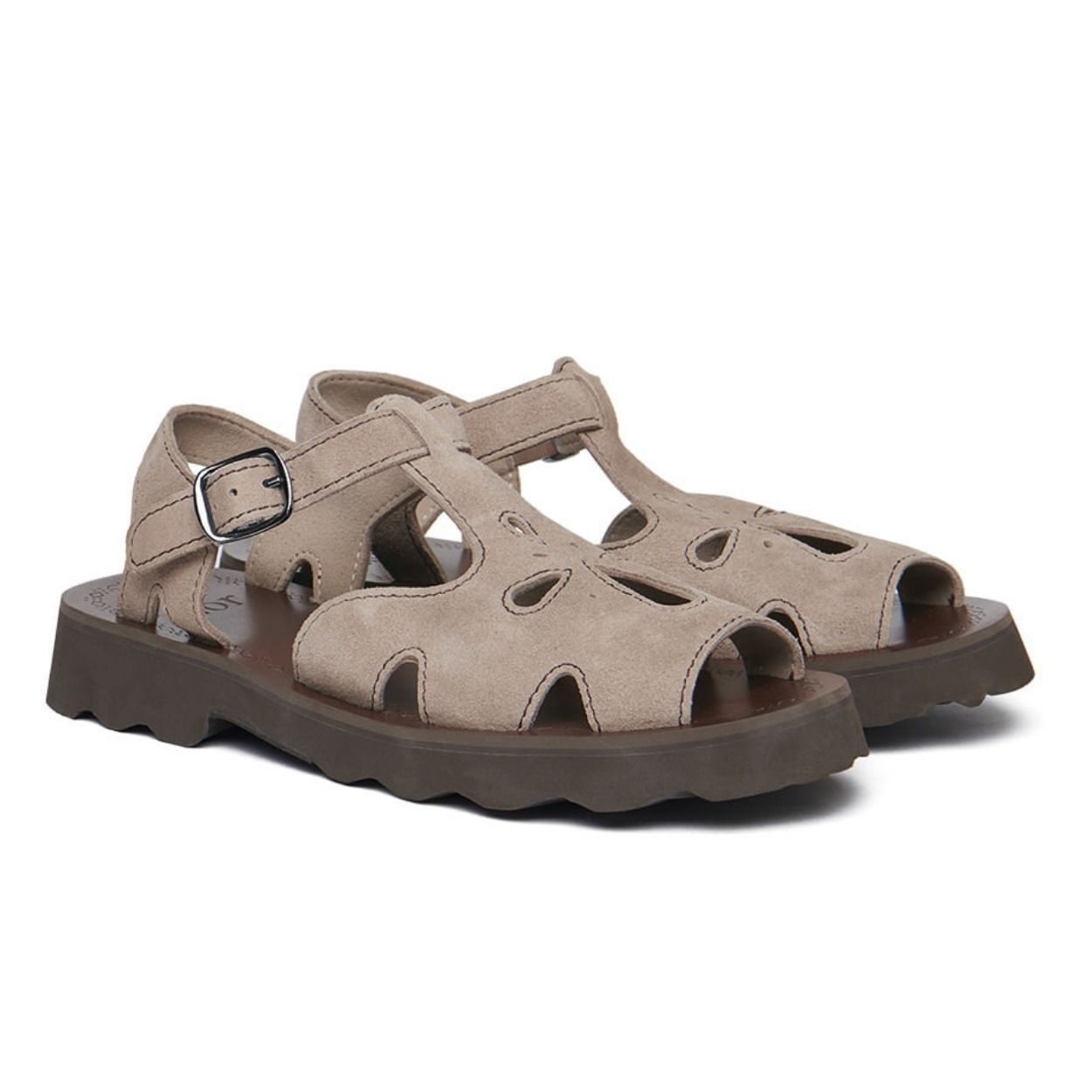 韓國 Rockfish Weatherwear PETAL CUTOUT SANDALS(SUEDE) 麂皮感花瓣鏤空涼鞋/ 灰褐色 TAUPE/ 預購 25 cm
