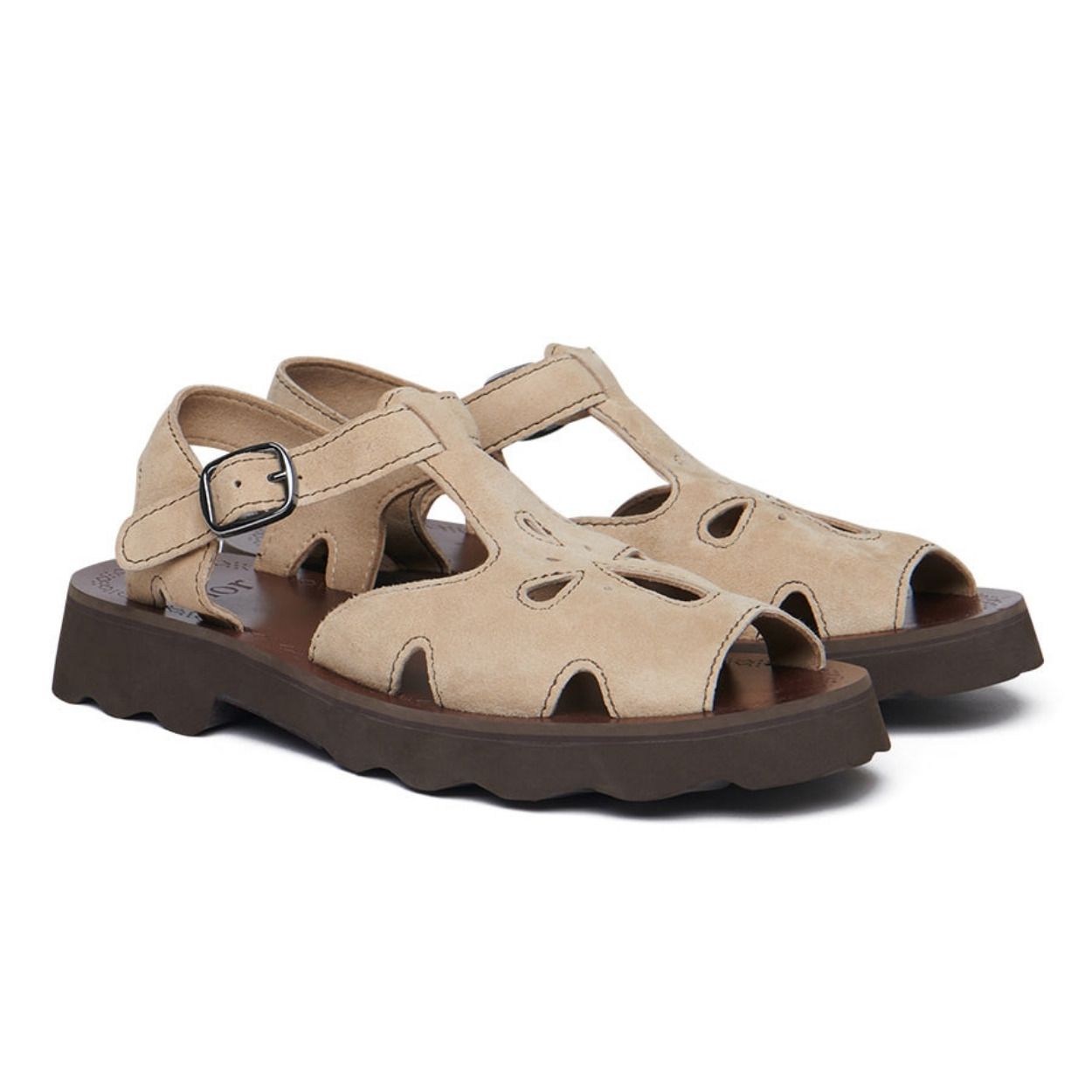韓國 Rockfish Weatherwear PETAL CUTOUT SANDALS(SUEDE) 麂皮感花瓣鏤空涼鞋/ 米色 BEIGE/ 預購 23.5 cm