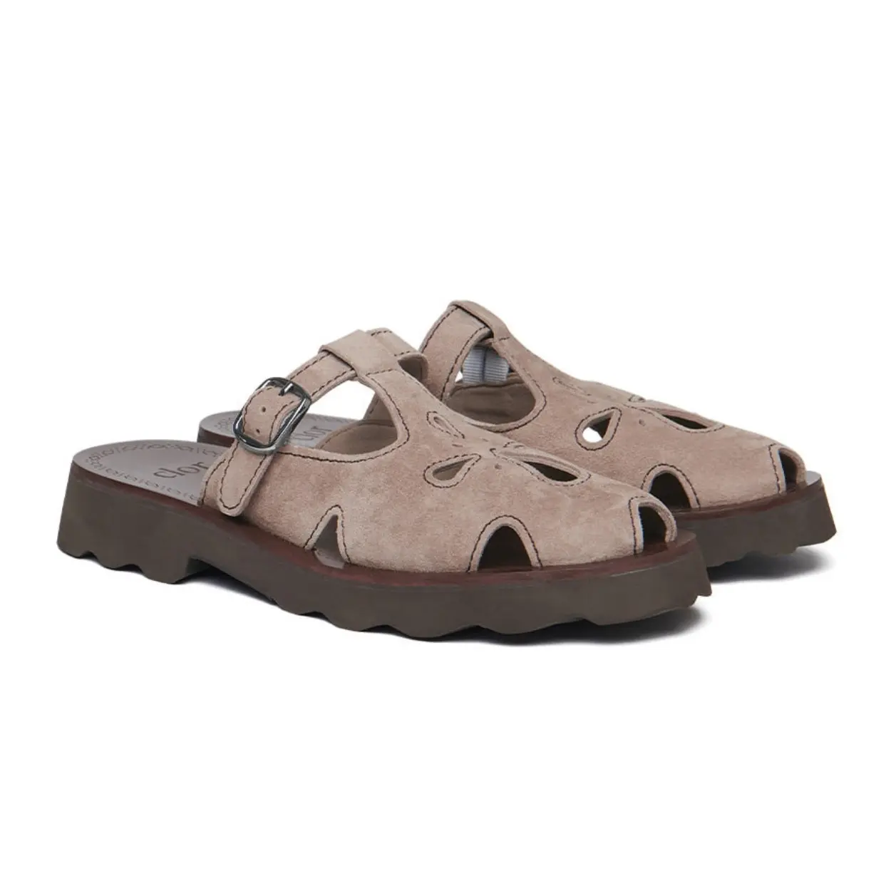 韓國 Rockfish Weatherwear PETAL CUTOUT SLIPPERS(SUEDE) 麂皮感花瓣鏤空拖鞋/ 灰褐色 TAUPE/ 預購 23.5 cm