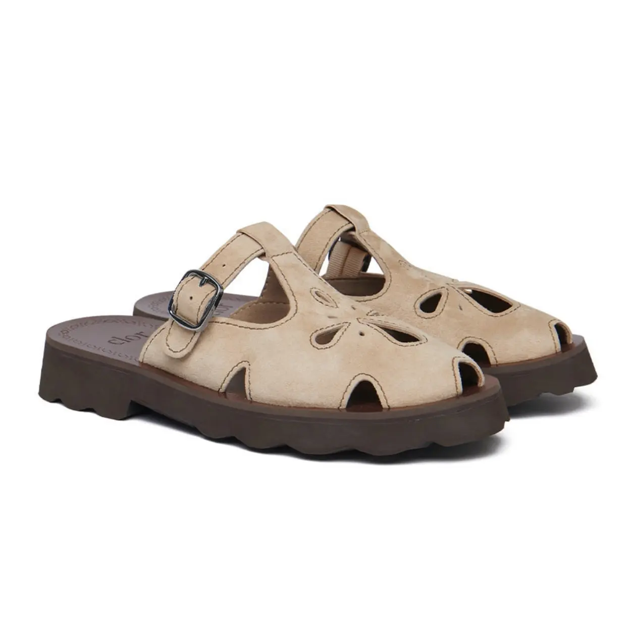 韓國 Rockfish Weatherwear PETAL CUTOUT SLIPPERS(SUEDE) 麂皮感花瓣鏤空拖鞋/ 米色 BEIGE/ 預購 24.5 cm