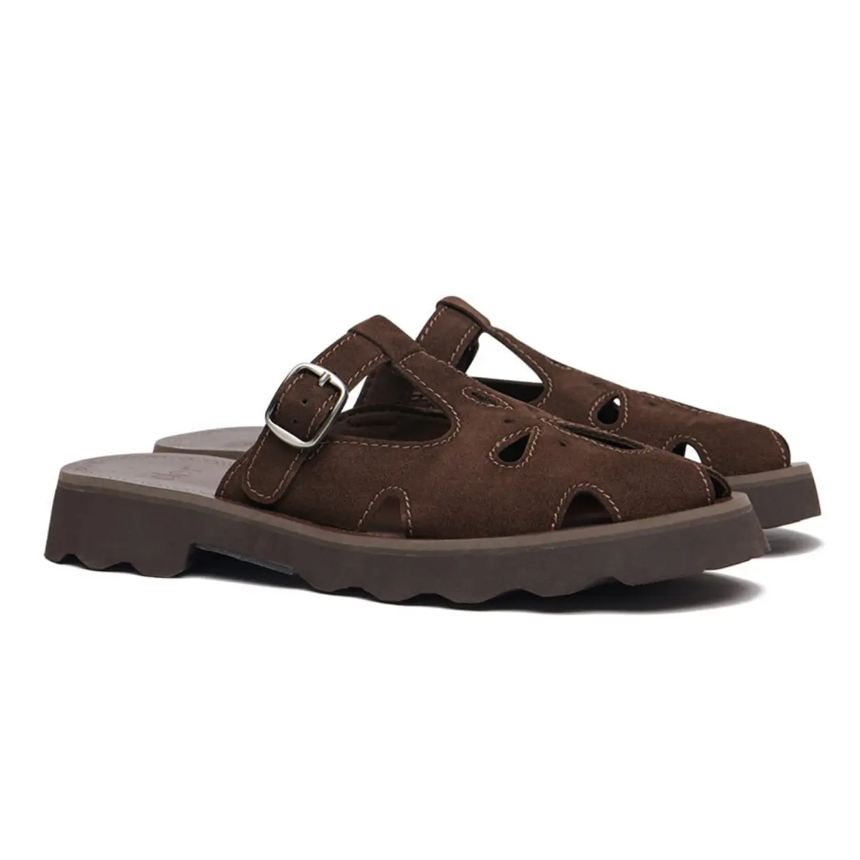 韓國 Rockfish Weatherwear PETAL CUTOUT SLIPPERS(SUEDE) 麂皮感花瓣鏤空拖鞋/ 棕色 BROWN/ 預購 25 cm