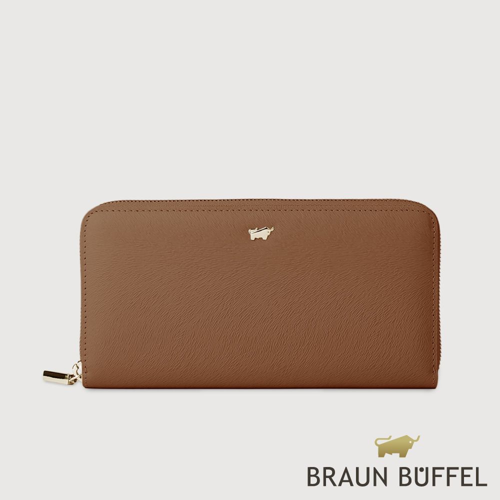 【BRAUN BUFFEL 德國小金牛】台灣總代理 蘇菲娜-A  12卡拉鍊長夾-麥色/BF885-601-BRA