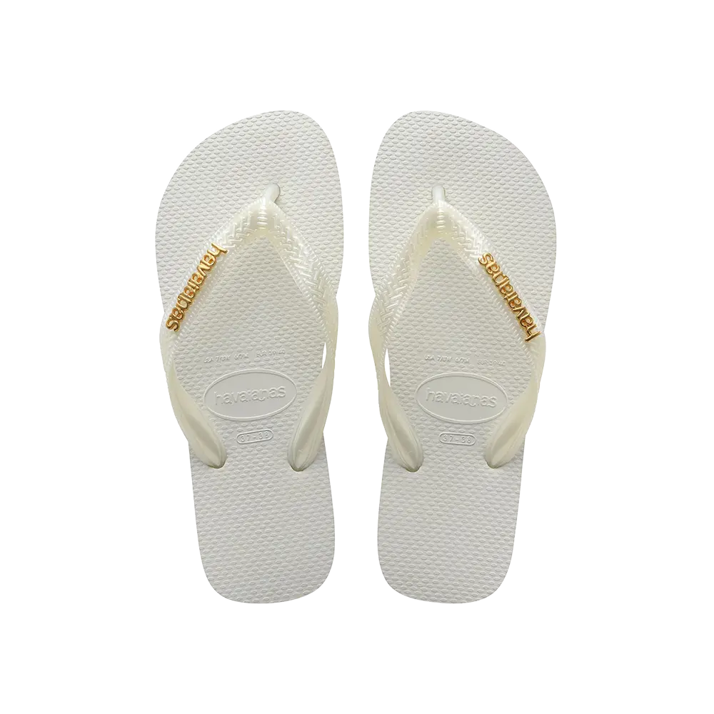 【havaianas 哈瓦仕】拖鞋 Top Logo Metallic (4127244-0001U)/ 白色/ 35/36