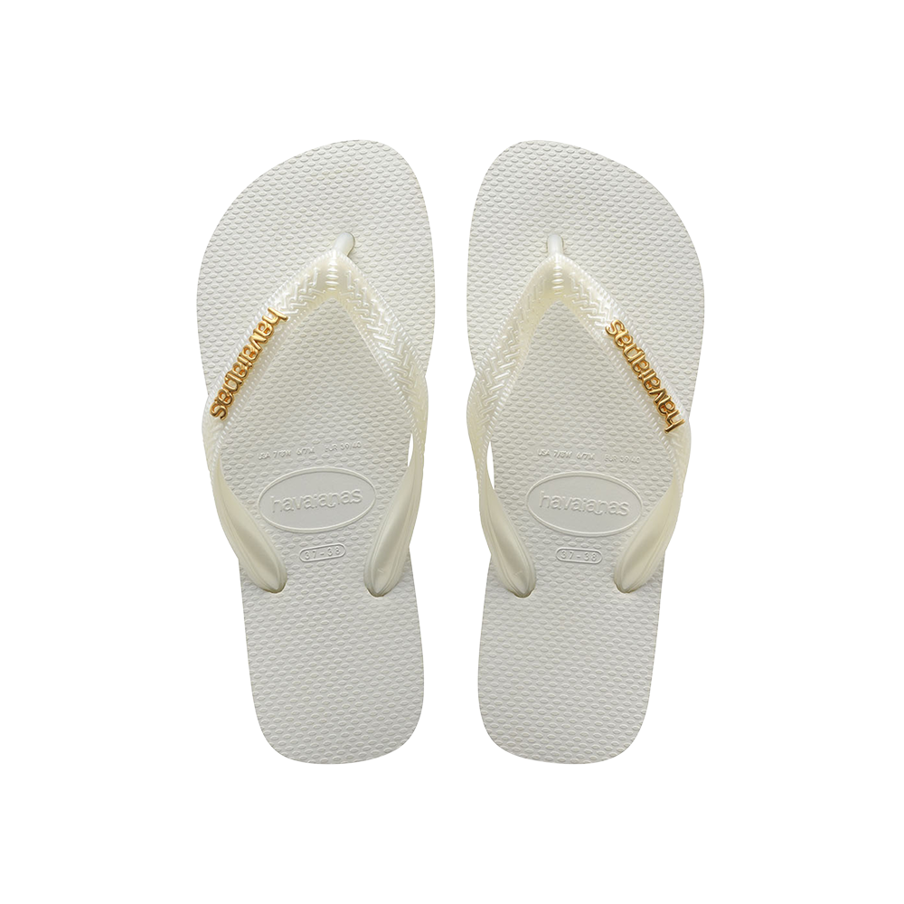 【havaianas 哈瓦仕】拖鞋 Top Logo Metallic (4127244-0001U)/ 白色/ 39/40