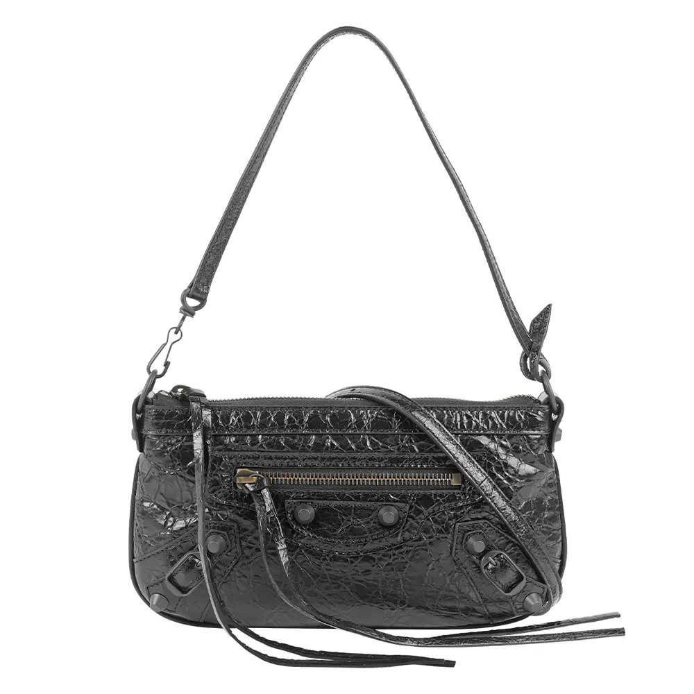 【BALENCIAGA】Le City 仿舊釦小羊皮肩背/斜背二用小包(黑色)/ 平行輸入