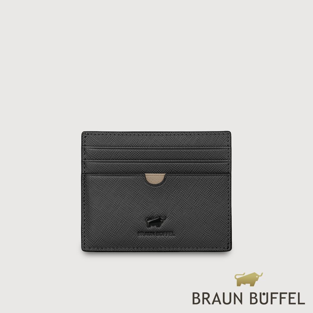 【BRAUN BUFFEL 德國小金牛】台灣總代理 艾康-A1 8卡卡夾-黑色/BF582-151A-BK