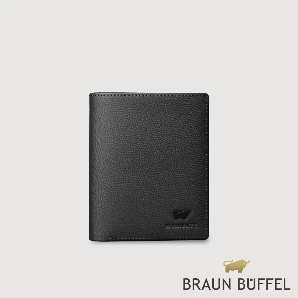 【BRAUN BUFFEL 德國小金牛】台灣總代理 艾康-A1 6卡直立短夾-黑色/BF582-307-BK