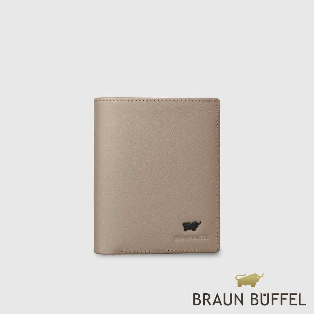 【BRAUN BUFFEL 德國小金牛】台灣總代理 艾康-A1 6卡直立短夾-杏色/BF582-307-HM