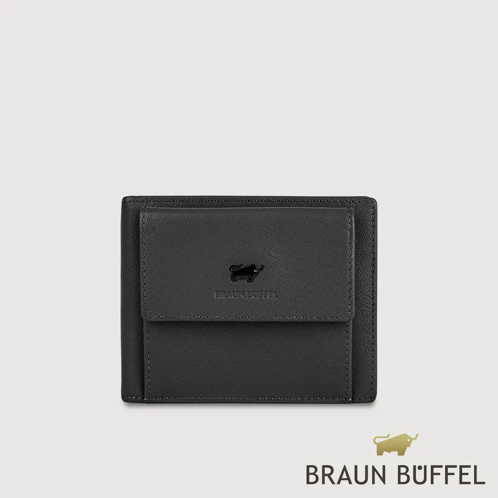 【BRAUN BUFFEL 德國小金牛】台灣總代理 艾康-A1 8卡鐵夾皮夾-黑色/BF582-321-BK