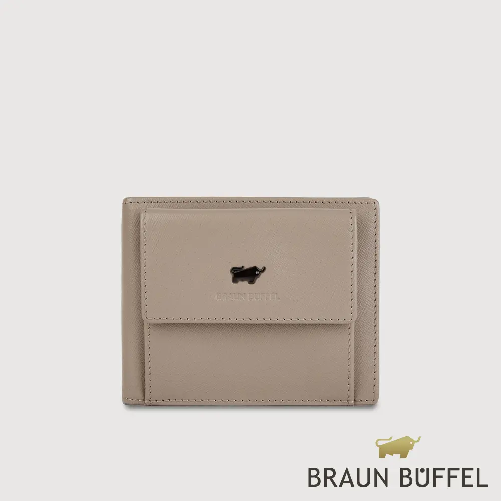 【BRAUN BUFFEL 德國小金牛】台灣總代理 艾康-A1 8卡鐵夾皮夾-杏色/BF582-321-HM