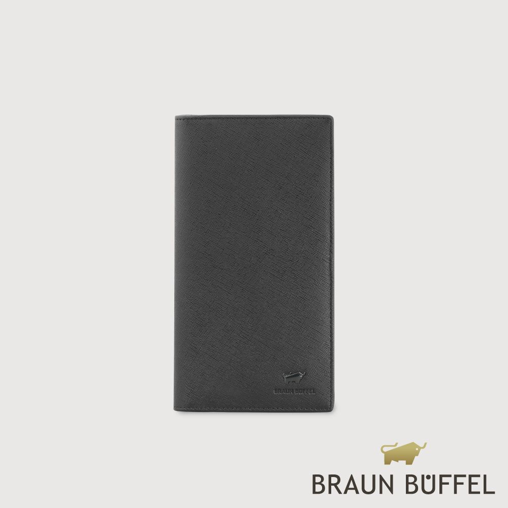 【BRAUN BUFFEL 德國小金牛】台灣總代理 艾康-A1 18卡兩折長夾-黑色/BF582-631-BK