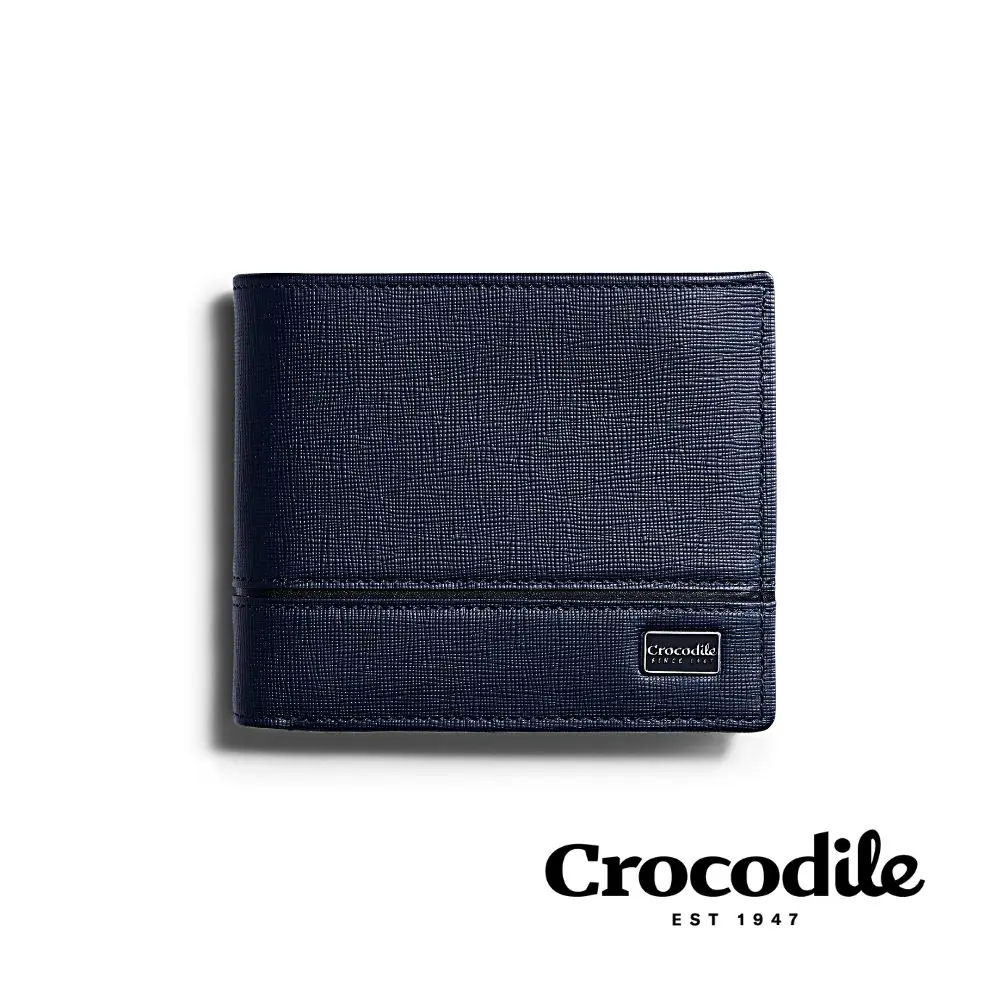 Crocodile 鱷魚皮件 男生皮夾 真皮短夾 9卡夾 拉鍊零錢袋 中翻子夾 Oxford 2.0系列-0103-12102-黑藍兩色/ 藍色