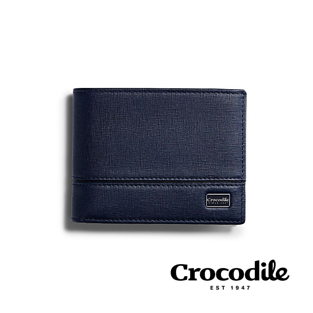 Crocodile 鱷魚皮件 真皮短夾 男生皮夾 送禮推薦 8卡夾 釦式零錢袋 Oxford 2.0系列-0103-12103-黑藍兩色/ 藍色
