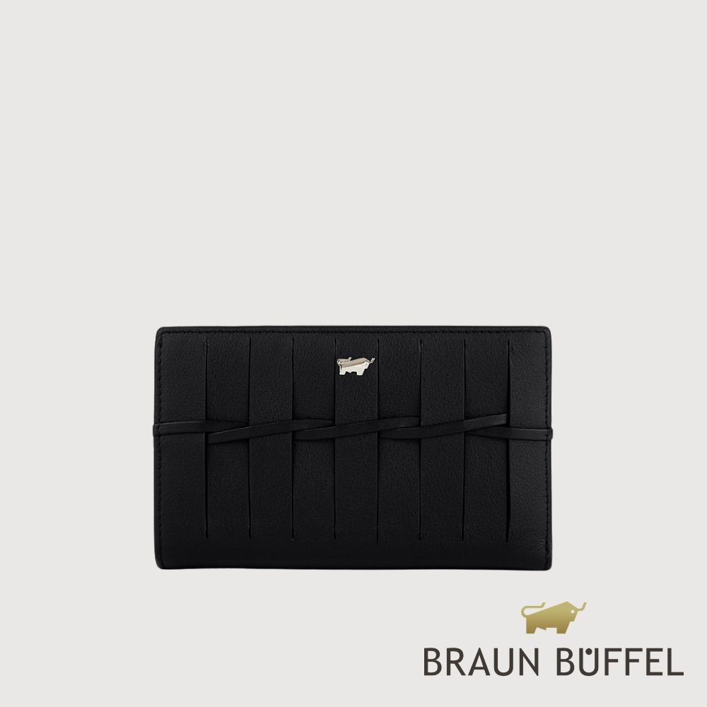 【BRAUN BUFFEL 德國小金牛】台灣總代理 菲斯蒂-CNY  12卡兩折中夾-黑色/BF881-502-BK