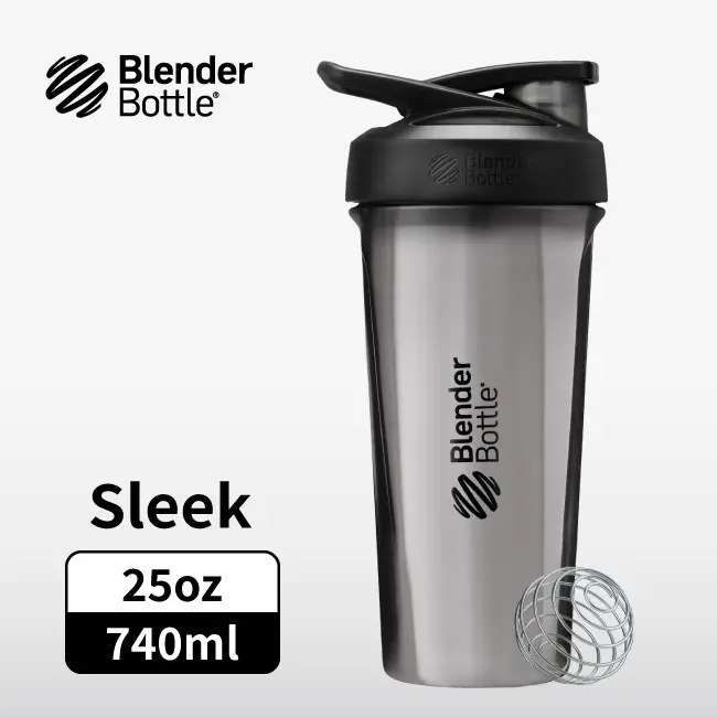 Blender Bottle Sleek按壓式不鏽鋼水壺/ 25oz/ 740ml/ 鈦灰銀