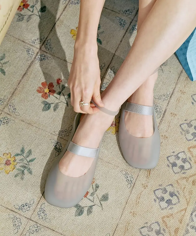 韓國 ROCKFISH GLAIR BANDING FLATS 女款 方頭吊飾果凍平底鞋 藍色BLUE/ 240-245mm