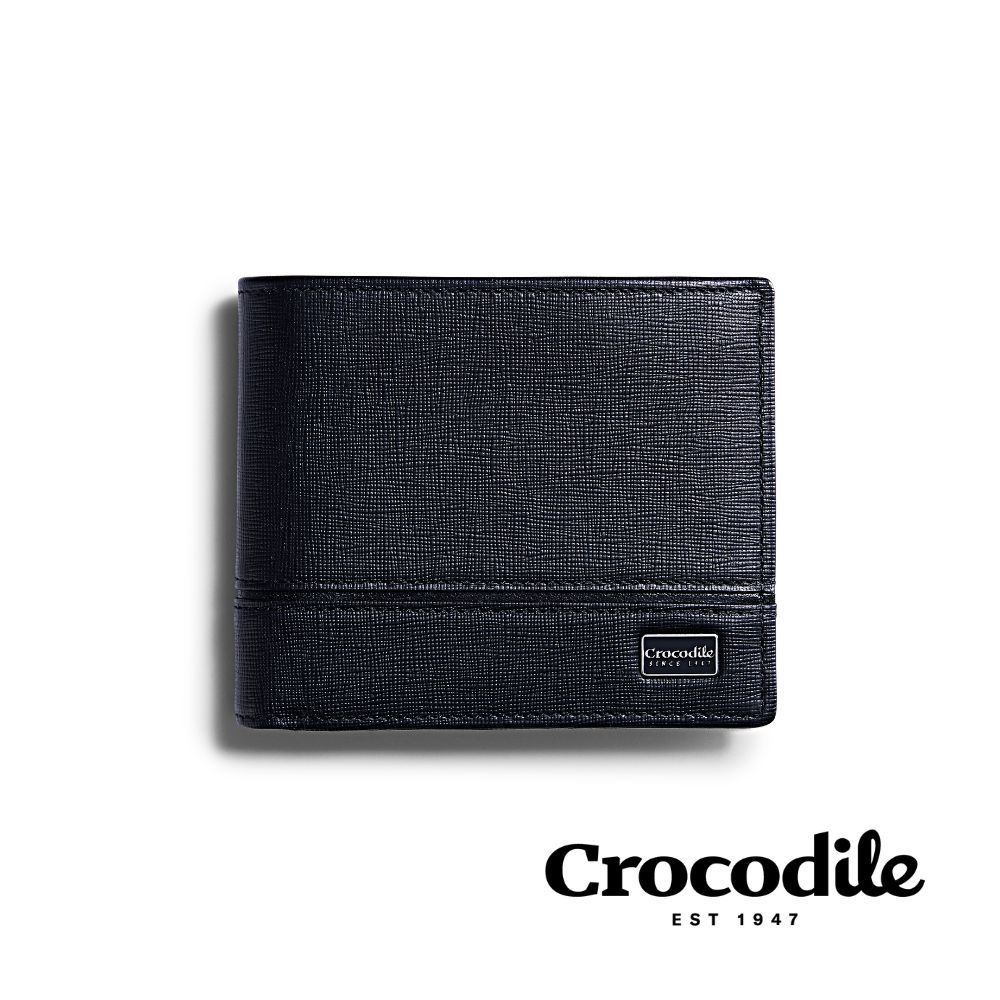 Crocodile 鱷魚皮件 真皮短夾 薄款皮夾 雙鈔6卡 抽取子夾 Oxford 2.0系列-0103-12104/ 黑色