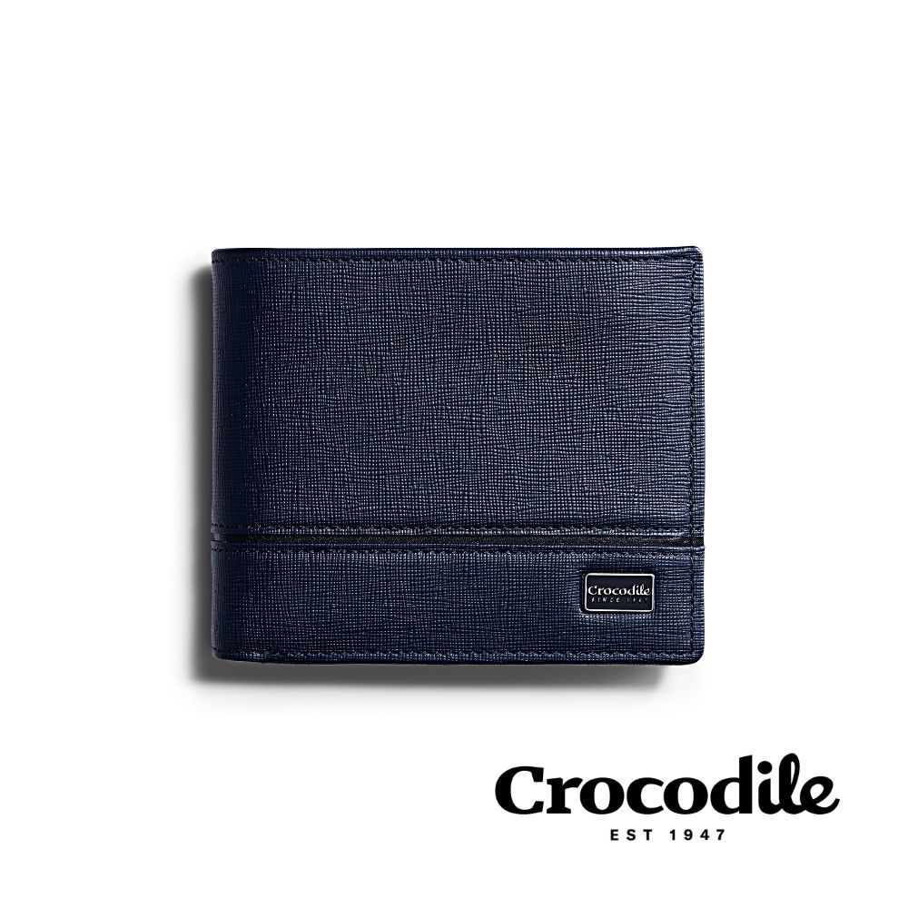 Crocodile 鱷魚皮件 真皮短夾 薄款皮夾 雙鈔6卡 抽取子夾 Oxford 2.0系列-0103-12104/ 藍色