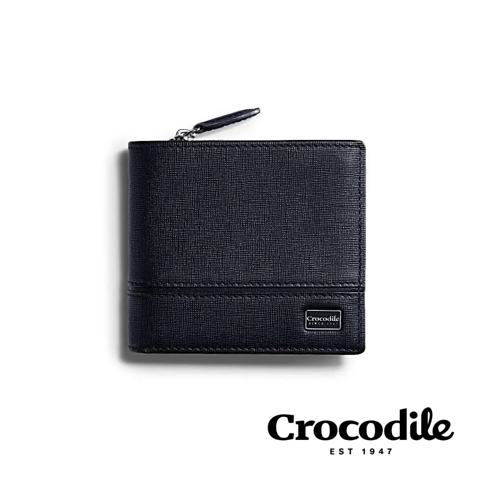 Crocodile 鱷魚皮件 釦式L型短夾 男生錢包推薦 雙鈔 8卡夾 Oxford 2.0系列-0103-12106/ 黑色