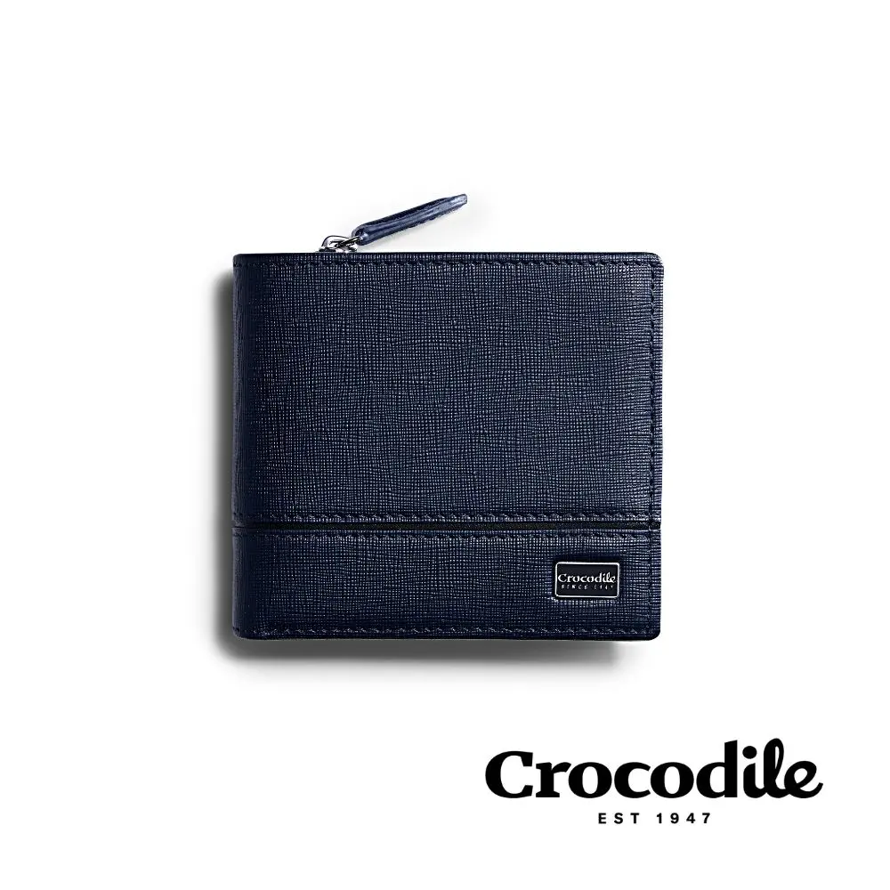 Crocodile 鱷魚皮件 釦式L型短夾 男生錢包推薦 雙鈔 8卡夾 Oxford 2.0系列-0103-12106/ 藍色