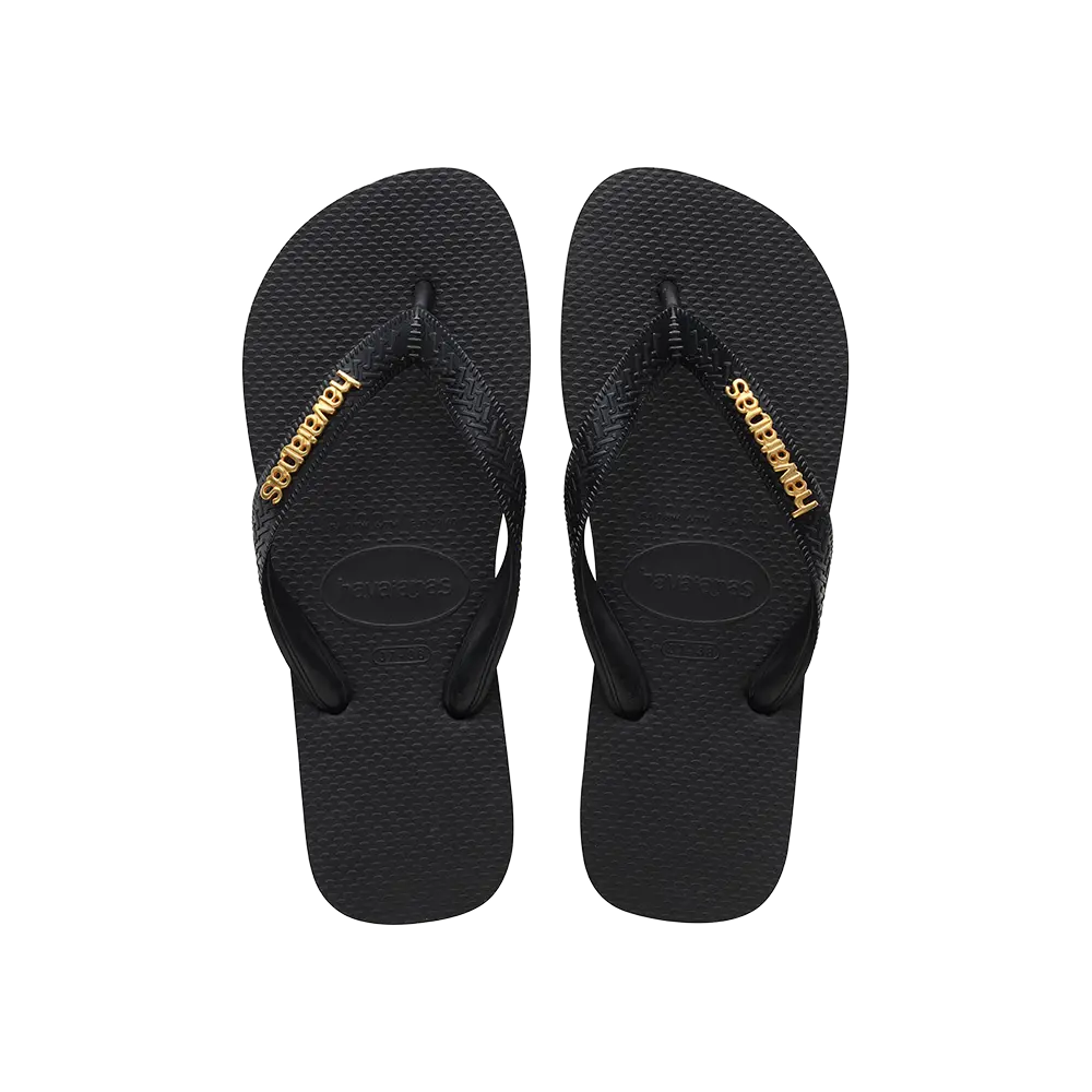 【havaianas 哈瓦仕】拖鞋 Top Logo Metallic (4127244-1069U)/ 黑色/ 37/38