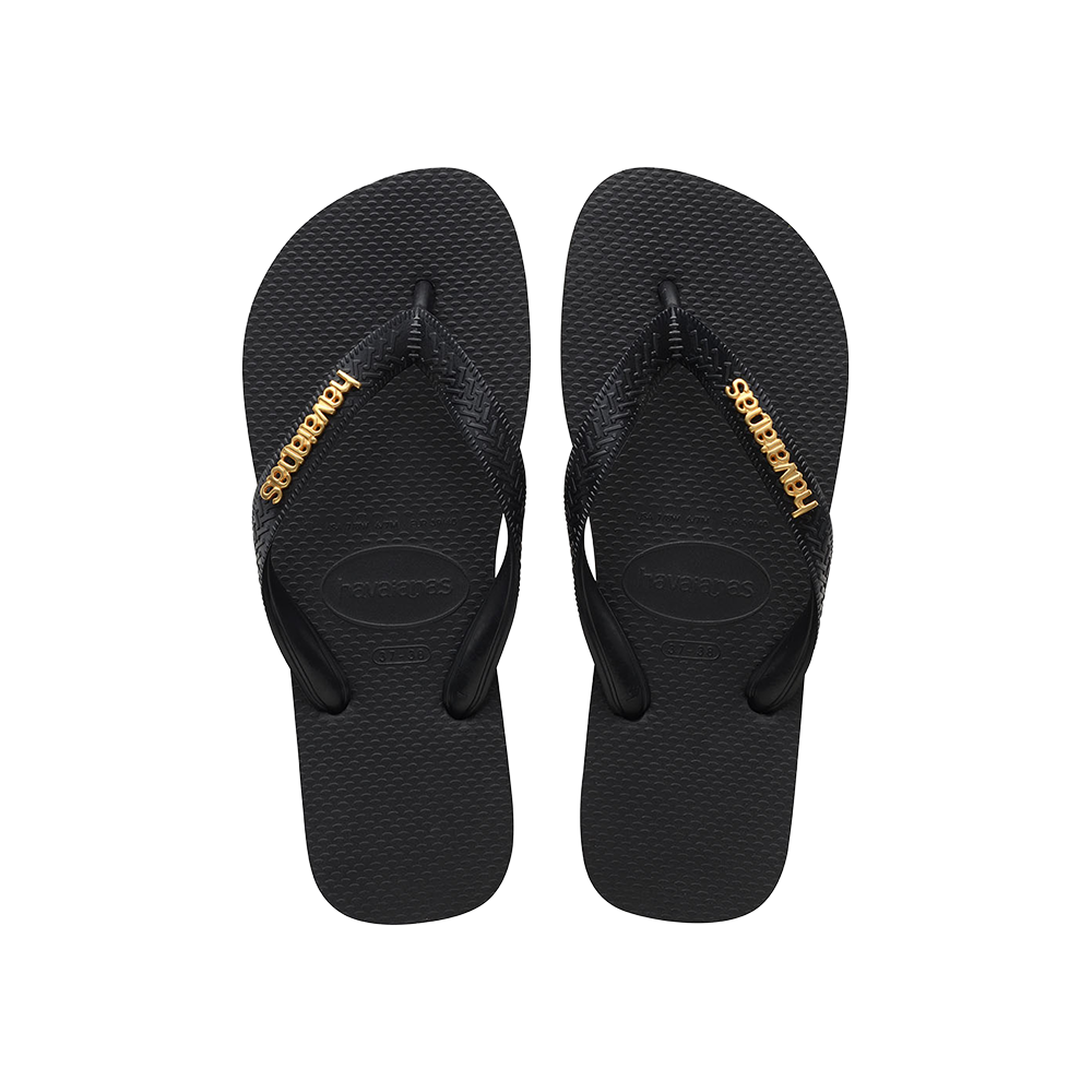 【havaianas 哈瓦仕】拖鞋 Top Logo Metallic (4127244-1069U)/ 黑色/ 39/40