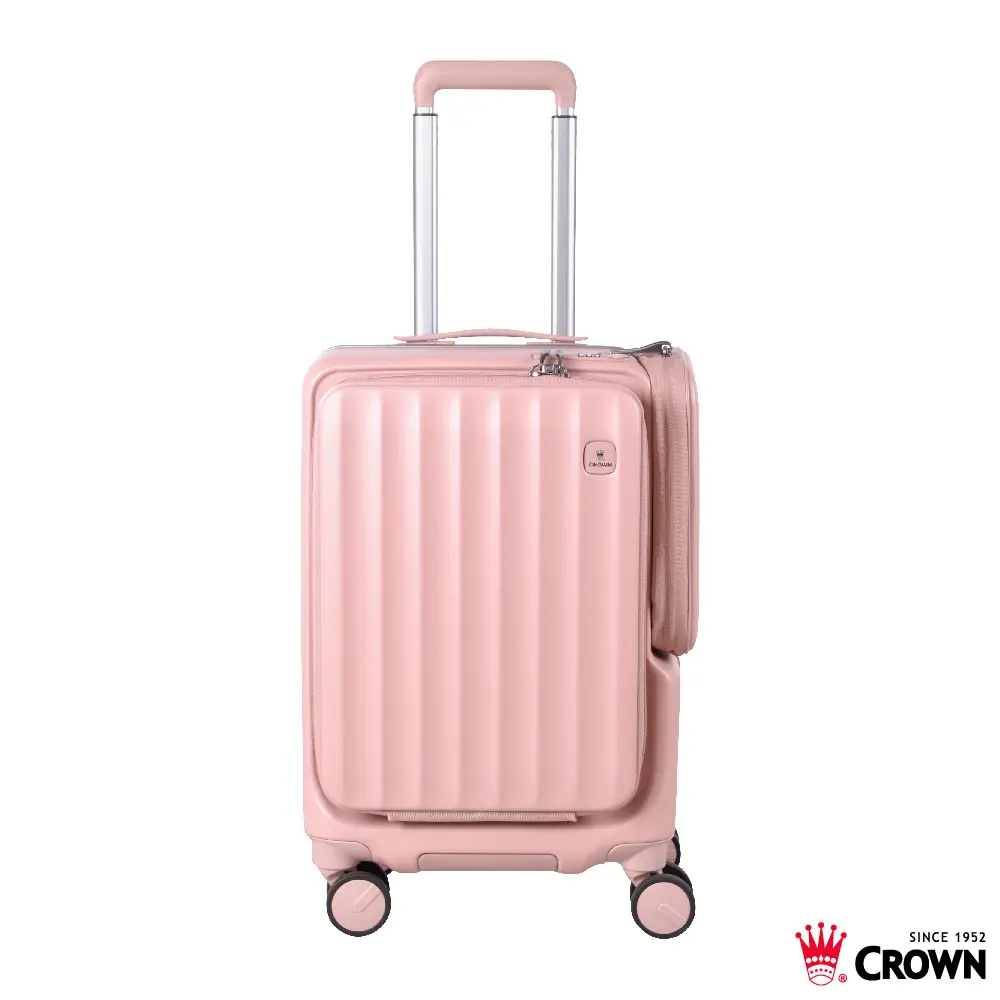 【CROWN】WAVE 19.5吋 前開式側袋磁吸/ 鋁框登機箱- 奶霧玫瑰