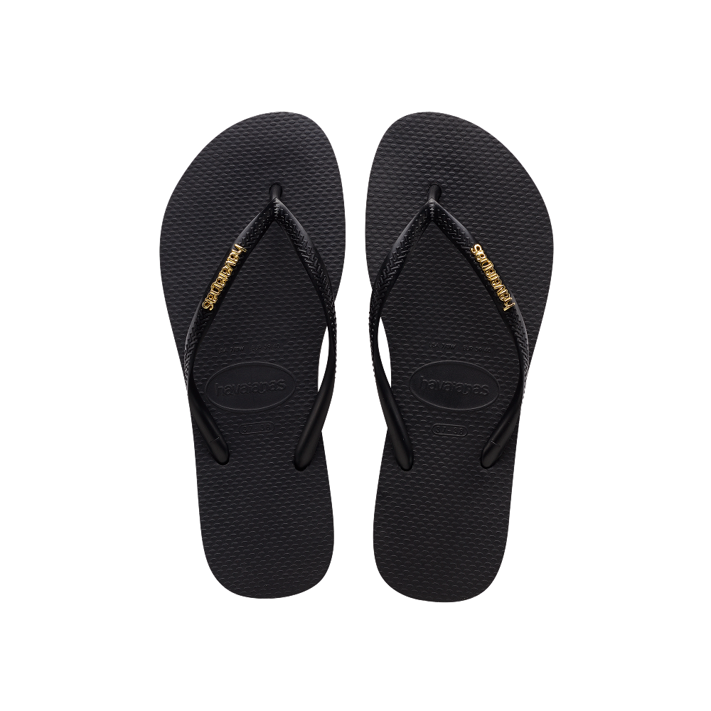 【havaianas 哈瓦仕】拖鞋 Slim Logo Metallic (4119875-1924W)/ 黑色/ 35/36