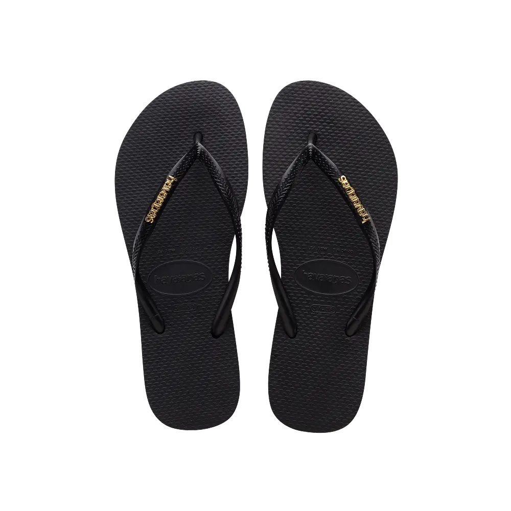 【havaianas 哈瓦仕】拖鞋 Slim Logo Metallic (4119875-1924W)/ 黑色/ 39/40