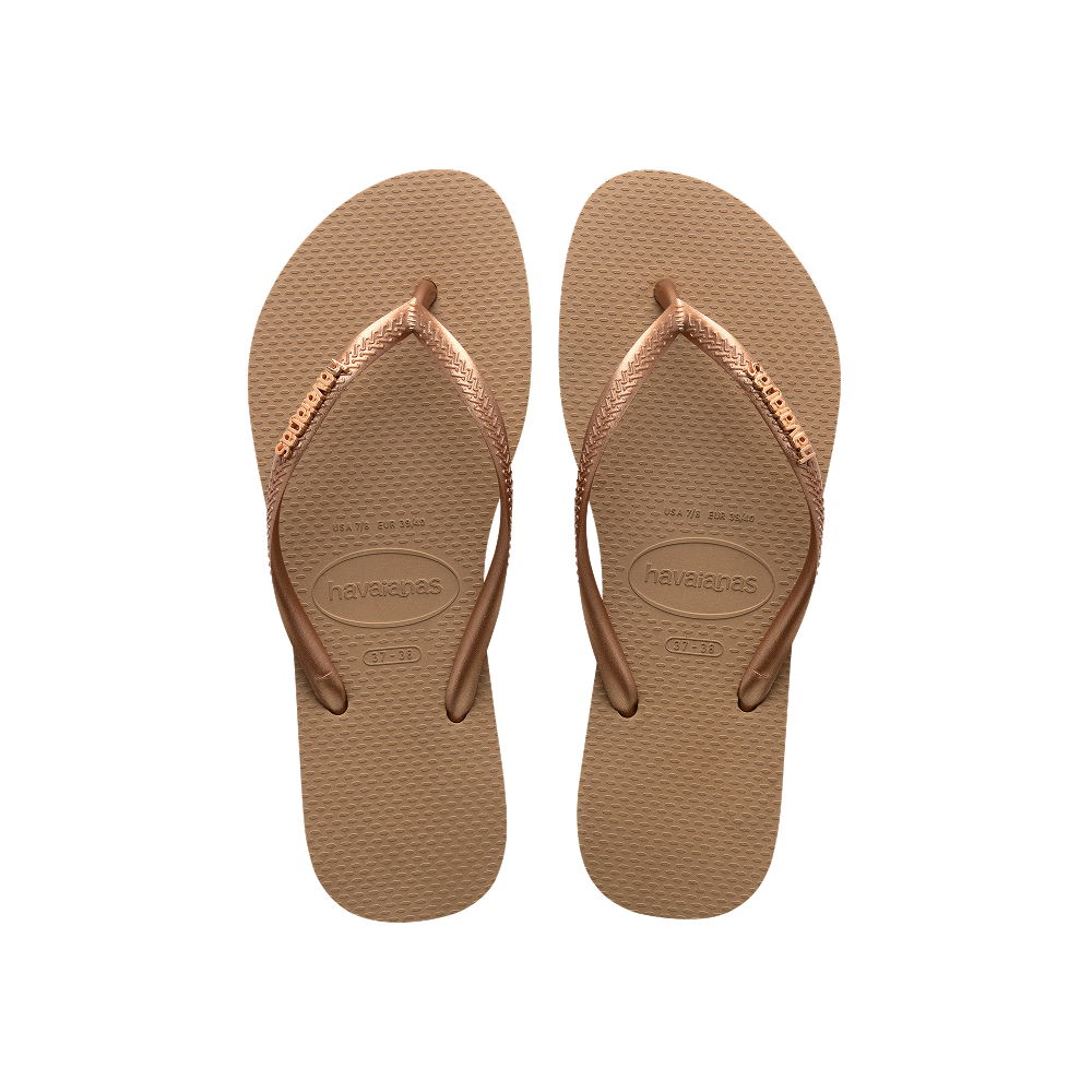 【havaianas 哈瓦仕】拖鞋 Slim Logo Metallic (4119875-3581W)/ 玫瑰金/ 39/40
