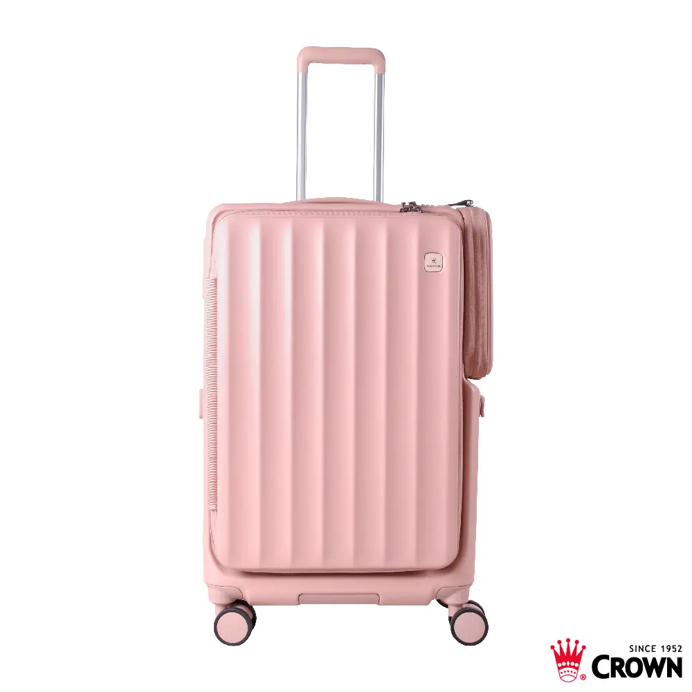 【CROWN】WAVE 26吋 前開式側袋磁吸剎車箱/ 鋁框託運箱- 奶霧玫瑰